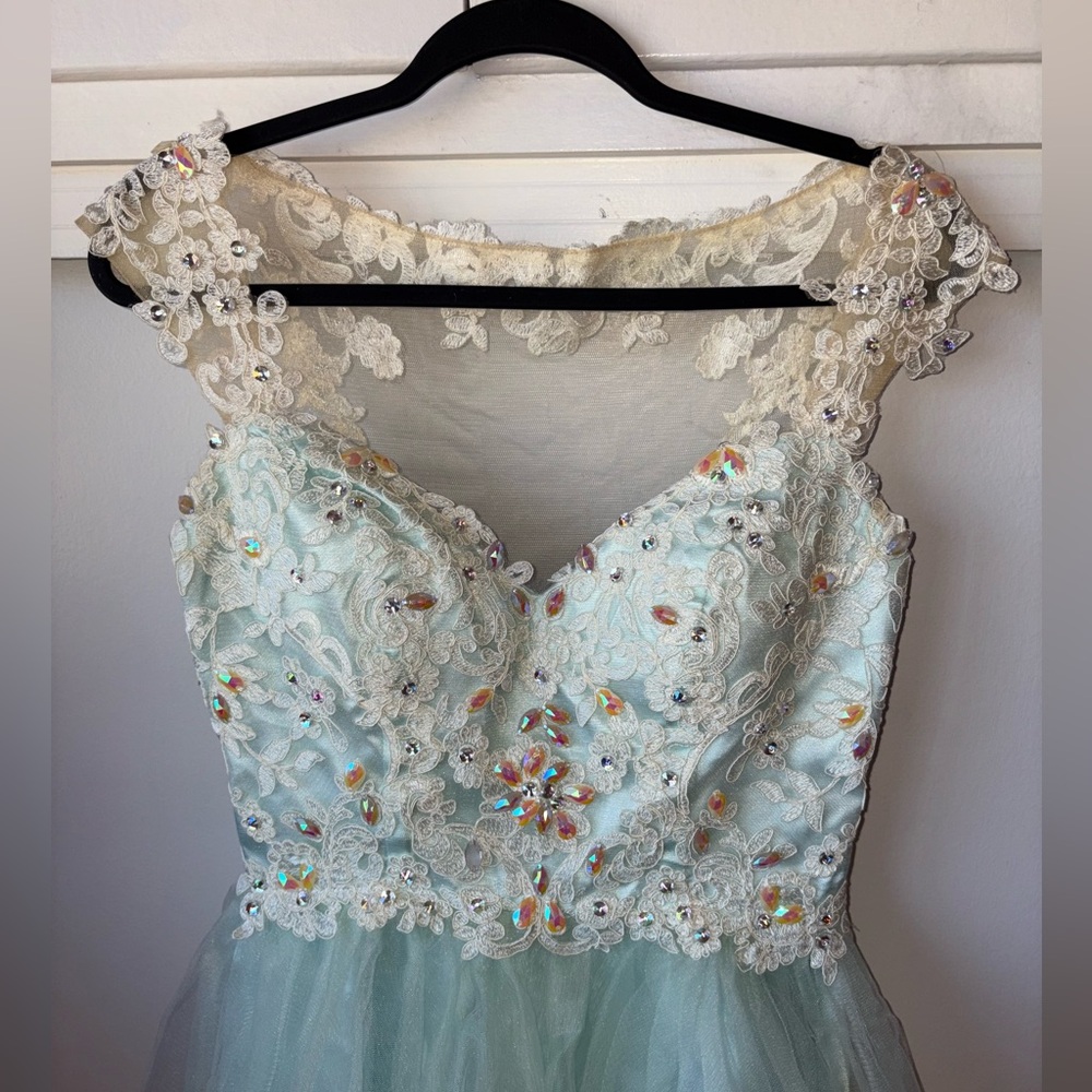 Light Blue Frilly Open-Back Mini Dress - Picture 2 of 5